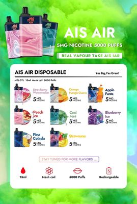 AIS Air 5000 Ricaricabile Vape Pen Salt Nicotine Penna usa e getta 75g