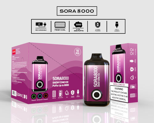 Sora 8000 Puffs Stile penna ricaricabile Vapore usa e getta 650mAh 1,1 ohm bobina a maglia