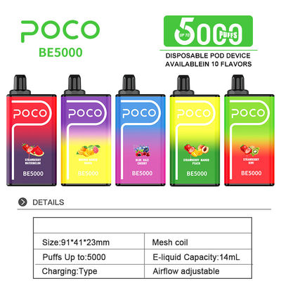 POCO BE5000 Puffs 50 mg di nicotina Vapore usa e getta 14 ml di succo di frutta preriempito 1200mAh